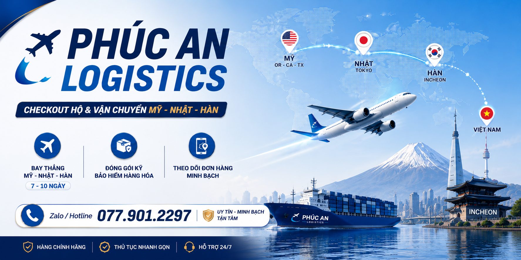 Phúc An Logistics - Vận chuyển Mỹ Nhật Hàn bay thẳng 7-10 ngày